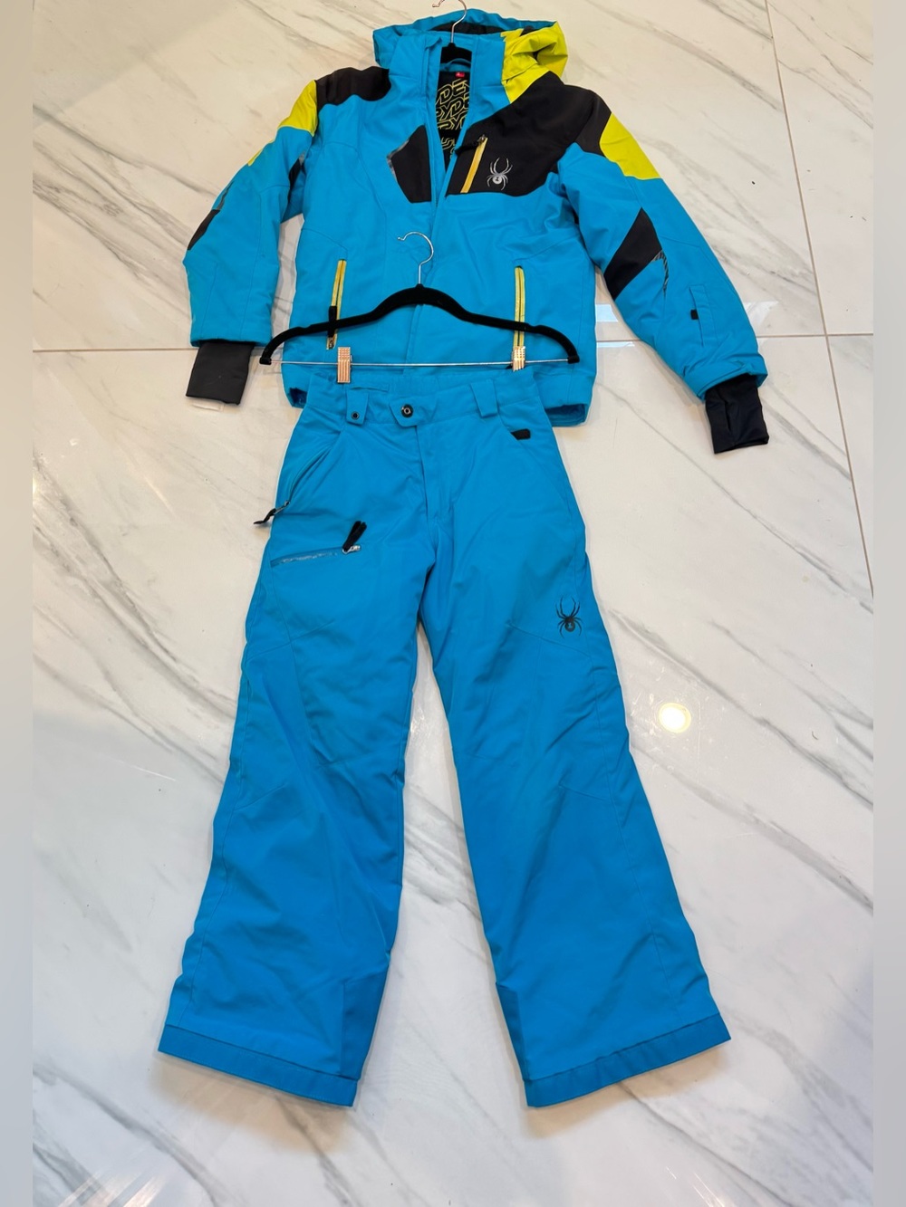 Spyder Kids Bright Blue and Yellow Ski Jacket & Pants Set